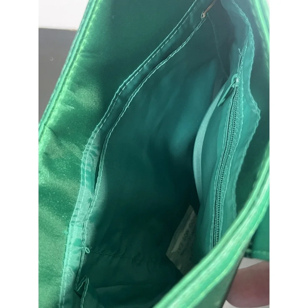 Chic Emerald Green Satin Shoulder Bag Lizard Embossed Faux Leather Accent‎ Y2K